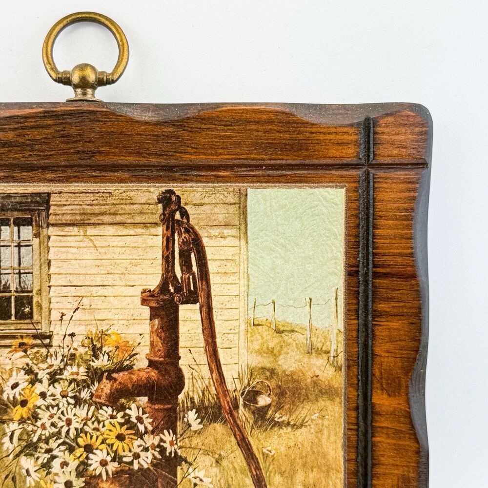 Vintage Rustic Barn Print Daisy Flowers – Wooden Frame Farmhouse MCM Decor - Picture 6 of 11